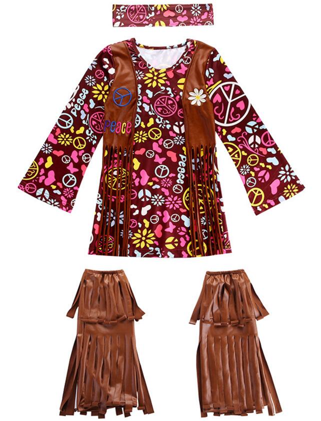 F68169 Kids Girls Hippie Costume Long Sleeve Fancy Dress